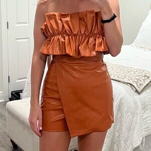 Burnt Orange Faux Leather Romper